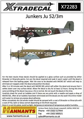 Xtradecal X72283 Junkers Ju-52/3m Decals 1/72 • £8.85