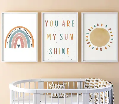 You Are My Sunshine Set Of 3 Unframed Prints With Rainbow Girls Boys Nursery A4 • £18.50