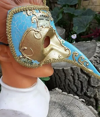  Italian Venetian Bird Beak Mask Mardi Gras Plague Doctor Vintage Hand Painted  • $60