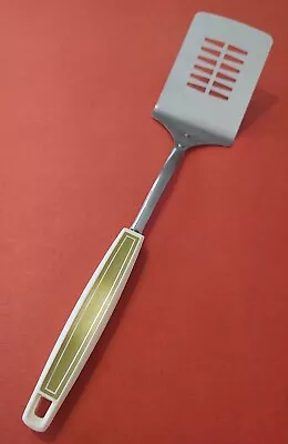 Vtg MCM EKCO Chromium Plated 12 3/4   Spatula Green White Handle USA Free Ship • $22.50