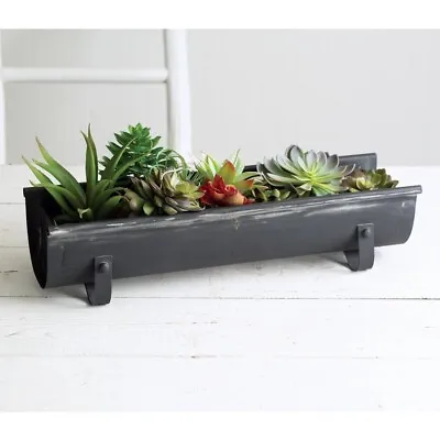 Country Industrial Galvanized Black Steel Tabletop Chicken Feeder Decor Planter • £22.17