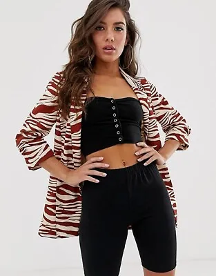 River Island - Blazer With Ruched Sleeves - Brown Zebra Print - Size 8 - VGC • £16.99