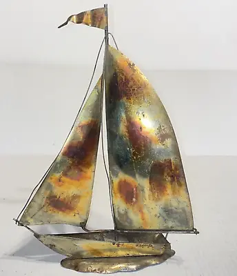 Vintage Mid Century Modern Home Decor Copper Brass Metal Sailboat Sculpture • $32