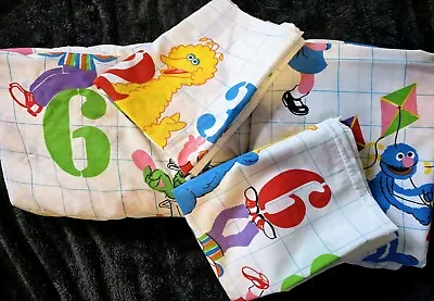 Vintage 80s Stevens Sesame Street Muppets Characters Numbers Twin Sheet Set • $37.94