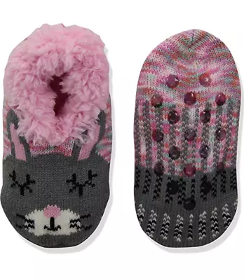 Jacques Moret Girls' Big Teddy Faux Fur Light Pink Bunny Sock Size 6-8.5 • $9