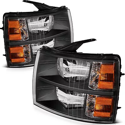 Fit For Chevy Silverado 1500 2500 3500 2007-2014 Headlights Black Headlamps Pair • $74.99