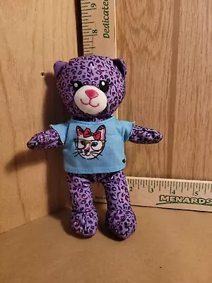 Build A Bear Purple Leopard Print Teddy Bear Mini Cat Shirt Plush Stuffed Animal • $10