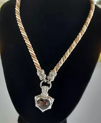 Judith Ripka Silk Cord Smokey Quartz Citrine Sterling Pendant Heart • $85