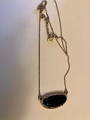 Vintage Estate Signed W Black Cabochon With Rhinestone Gold Tone Chain  Necklace • $5.99