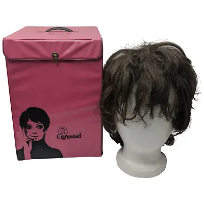 Carousel Wig Box Carry Case With Brunette Shag Wig & Foam Head 1970s Vintage • $48
