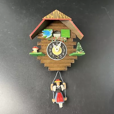 German Engstler Novelty Mini Cuckoo Clock Mushroom Tree Swinging Girl Untested • $29.99