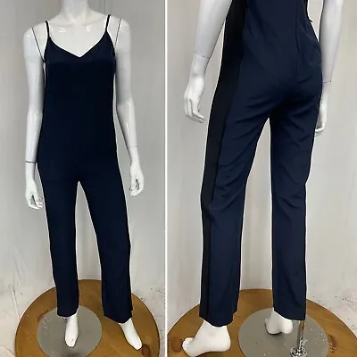 $38.25 • Buy Womens Rag & Bone Silk Strappy Navy Black Tuxedo Side Stripe Pockets Jumpsuit XS