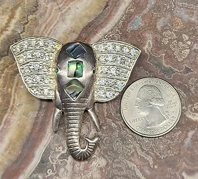 Vintage 1+3/4  Elephant Head Pin/brooch Clear Crystal Stones Abalone • $0.99