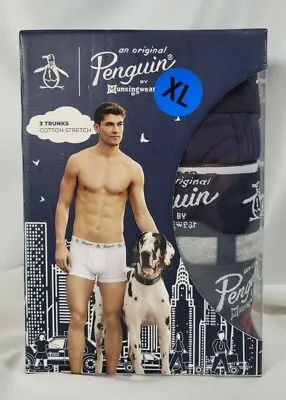 Penguin By Munsingwear 3 Pk XL Trunks Cotton Stretch Navy Gray Red Solid & Logo • $29.77