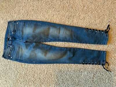 True Religion Halle Mid Rise Super Skinny Jeans Side Lace Up Size 26 • $11