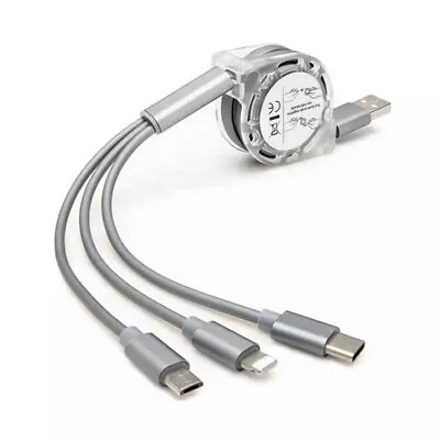 3 In 1 FAST 2.4A CHARGING RETRACTABLE DATA SYNC USB CABLE IPHONE SAMSUNG TYPE • £2.98