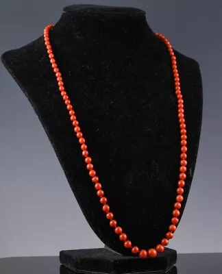 Fine Vintage Gilt Silver & Salmon Orange Coral Graduated Bead Necklace • $313