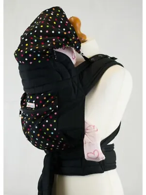 Mei Tai With Hood Pocket - Black With Small Polka Dots • £27.99