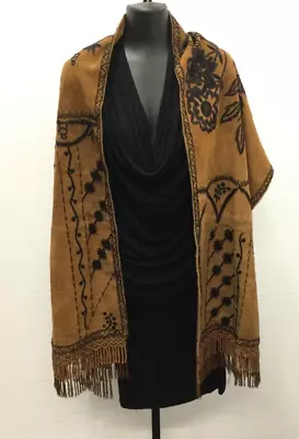 $79.99 • Buy Bajra Summer Women 100% Cotton Brown W Black Floral Embroidery Scarf, Cape, Wrap
