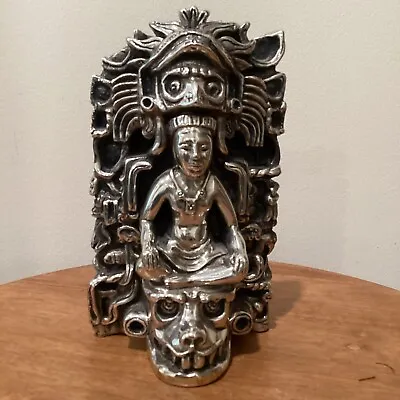Vintage Authentic Mayan  King With Face Dragon Silver Sculpture Aztec Style • $300