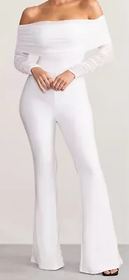 Beautiful White Ruched Mesh Bardot Jumpsuit - UK 6 - RRP £55.00 B4 • £6.99