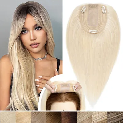 Real Human Remy Hair Clip In Topper Top Piece Large Base Toupee Hairpiece Wiglet • £52.65