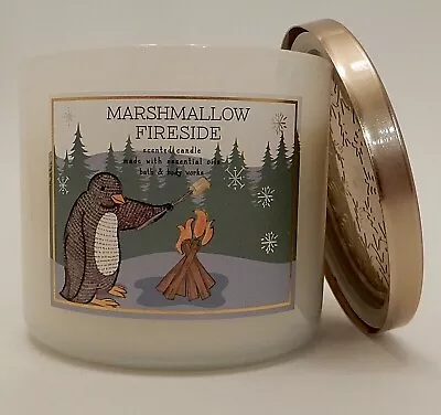 BATH & BODY WORKS MARSHMALLOW FIRESIDE SCENTED 3 WICK CANDLE DECOR LID 14.5oz • $23.99