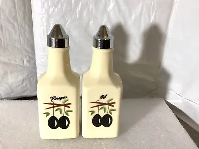 $22.99 • Buy Vintage Oil And Vinegar Dispenser Unique Cream Color Olives Painted Design 
