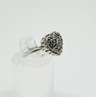 Gorgeous Real Marcasite Stones Heart Ring 925 Solid Silver Size N1/2~O #14905 • £29.99