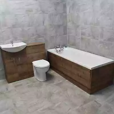 Imelda Walnut Oak Finish Vanity Sink Bathroom Suite Bath + Units + Toilet • £459.99