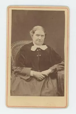 Antique CDV Circa 1870s Stern Looking Older Woman In Dress Sitting In Chair • $9.99