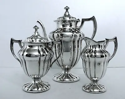 1900 Meriden Forbes Silver Co. Edwardian Ribbed Elongated Coffe Chocolate Set • $79.99