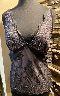 VS- Moda International Womens Black- Violet Black Lace Cami-Top Size M-NWOT • $32.89