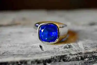 Solid 925 Sterling Silver Blue Sapphire Cushion Cut Gemstone Huge Men's Ring 28 • $30.99