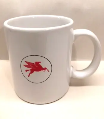 Vintage MOBIL PEGASUS Flying Horse Logo Red On White 10oz Coffee Mug Excellent • $24