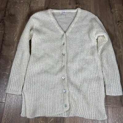 Womens Off White Moda International Mohair Blend Cardigan Sweater Button Front S • $25.19