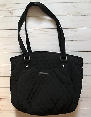 Vera Bradley™ Classic BLACK Fabric Tote Handbag Shoulder Purse Rose Inner Liner  • $44.44