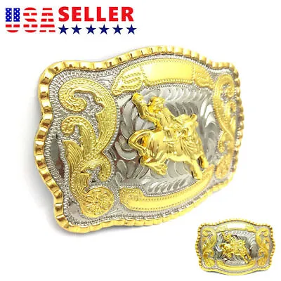 Men Big Cowboy Western Bull Ride Rodeo Animal Long Huge Rodeo Shine Belt Buckle • $13.79