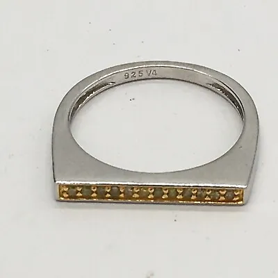 Micro Crystal Pave Bar Sterling Silver Ring Signed 925 V4 Sz 6 • $19.76