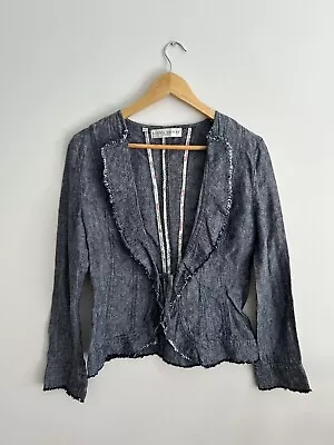 Edina Ronay London 100% Linen Women Jacket Blazer Cardigan Blue Size 10 • £8.99