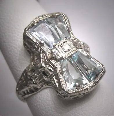 Vintage Aquamarine 6.00ct Gemstone Estate Art Deco Antique Wedding 1920 Bow Ring • $199