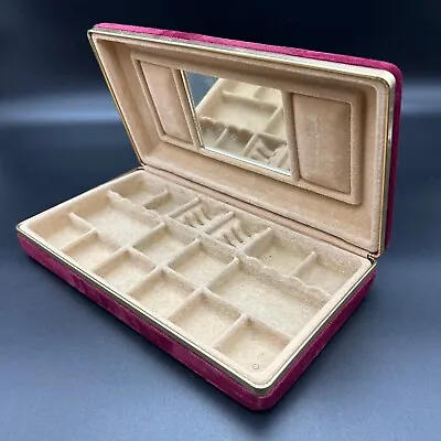 Vtg Wine Red Velour Clamshell Jewelry Box Plastic Tray Mirror Travel Case 9  X 5 • $24.95