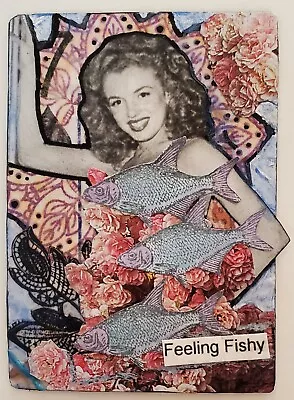 Mixed Media Collage Art Card ACEO MARILYN MONROE Surrealism FEELING FISHY  • $9.99