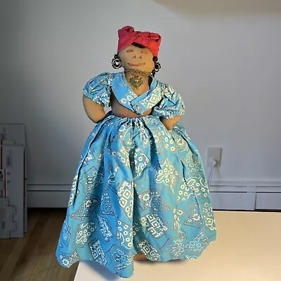 VINTAGE 1950s TOASTER COVER HANDMADE DOLL TURQUOISE BLUE BANDANA DRESS FOLK ART • $58