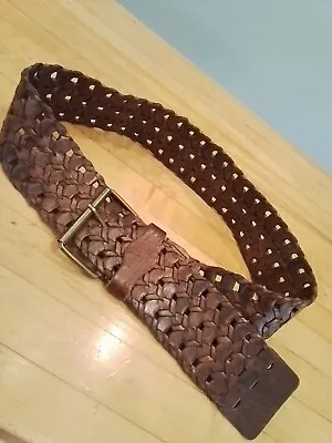 Motif 56 Wide Woven Brown Leather Belt Boho Hip Bohemian Size Large 43  ADJ • $32.90