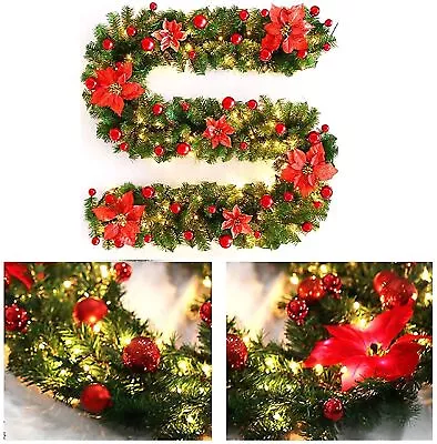 9ft Pre-Lit Holiday Christmas Garland With Light For Stairs Fireplace Decoration • $22.99