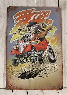 ZZ Top Tin Metal Poster Sign Hot Rod Blues Band Rock Music Rustic Vintage Style • $10.97