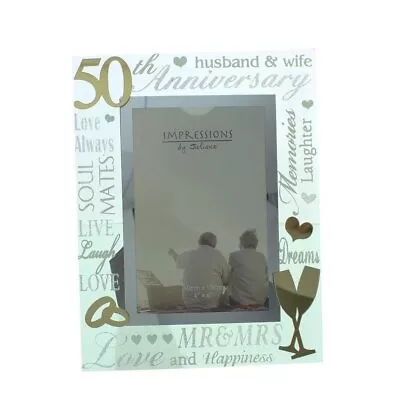 £8.75 • Buy 50th Wedding Anniversay Golden 3D Mirror Glass & Glitter 6x4 Frame Gift
