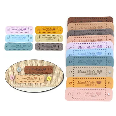 20Pcs Handmade With Love PU Leather Clothing Labels DIY Sewing Patches Tags • £2.57