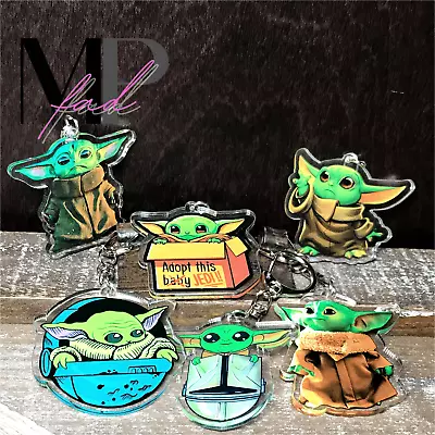 Star Wars Keychain Ring Trigger Clip Double-Sided Acrylic Baby Yoda Mandalorian • $9.98